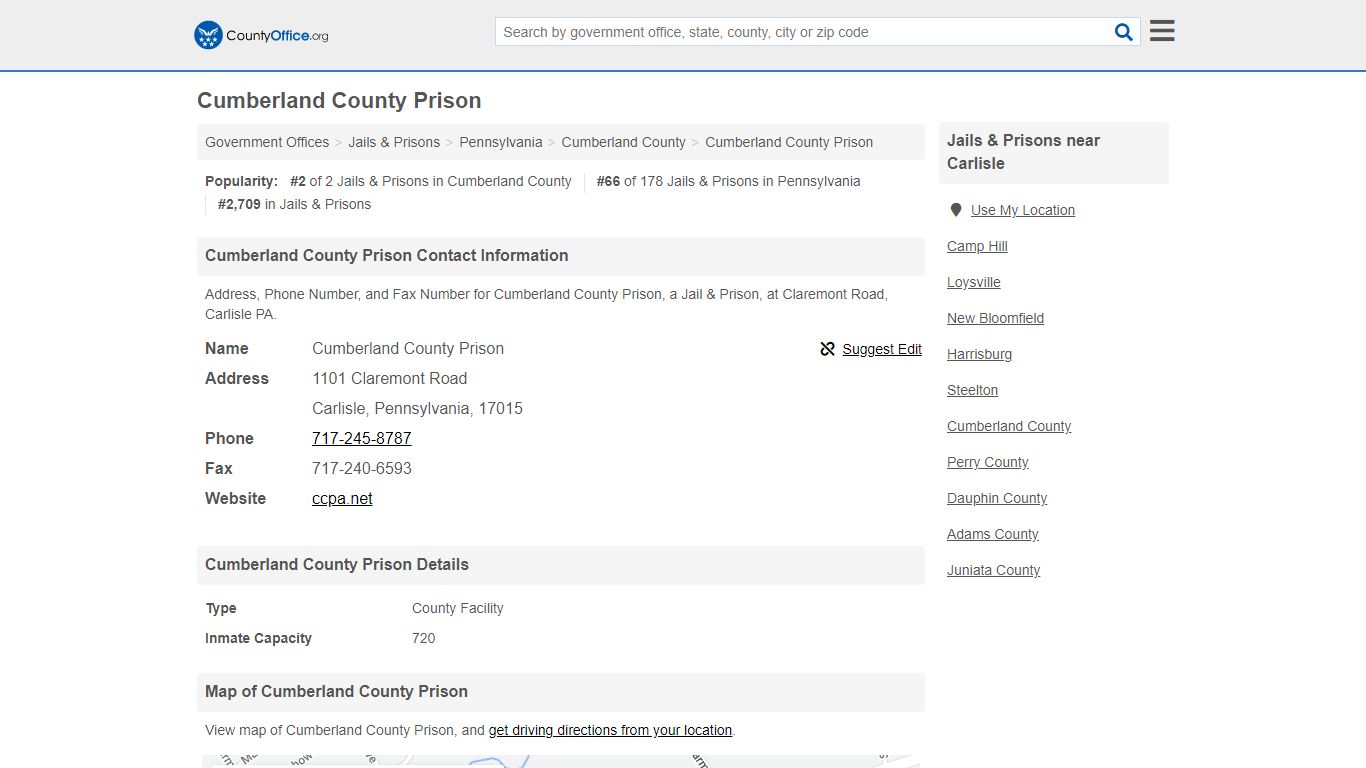 Cumberland County Prison - Carlisle, PA (Address, Phone, and Fax)