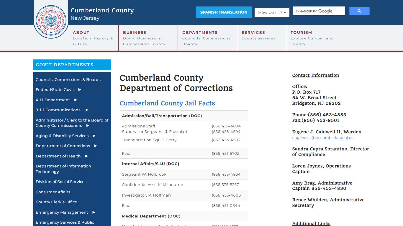 Department of Corrections - Cumberland County, New Jersey (NJ)